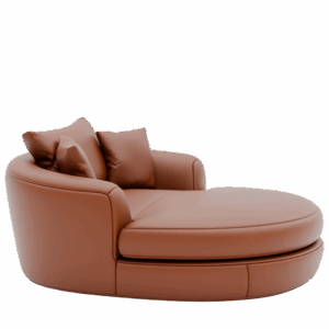 Zijkant Loveseat, loveseat kopen, loveseat lounge, grote fauteuil loveseat, zitmeubel, loungestoel, ronde fauteuil, fateuil, fauteil bruin, cognac, leer, leren stoel, leren fauteuil, leren loveseat